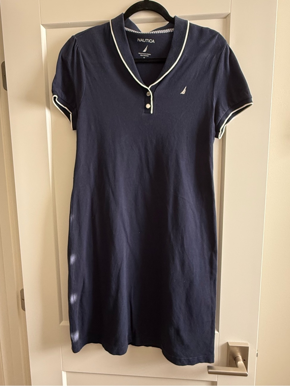 Nautica Navy Blue Polo Dress with White Stripe Trim